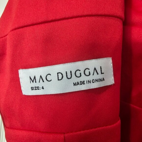 Mac Duggal Bow Shoulder V-Neck Gown Red - Picture 5 of 9